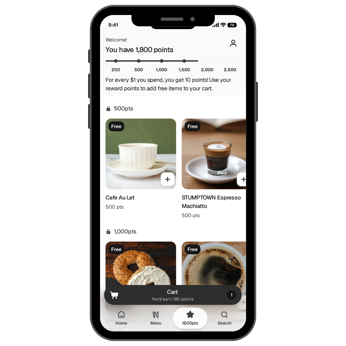 Owner restaurant loyalty program shown on a mobile phone